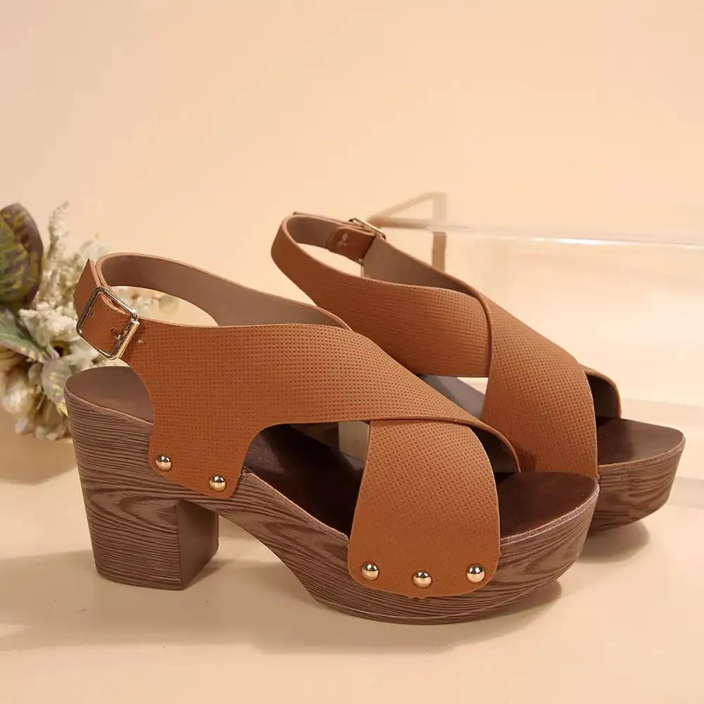 Crisscross Block Heel Sandals