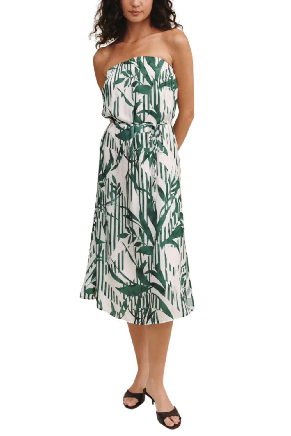 Strapless Tie Waist Drawstring Midi Dress