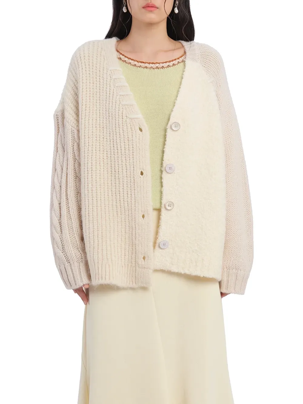 Contrast - Panel Knit Patchwork Cardigan