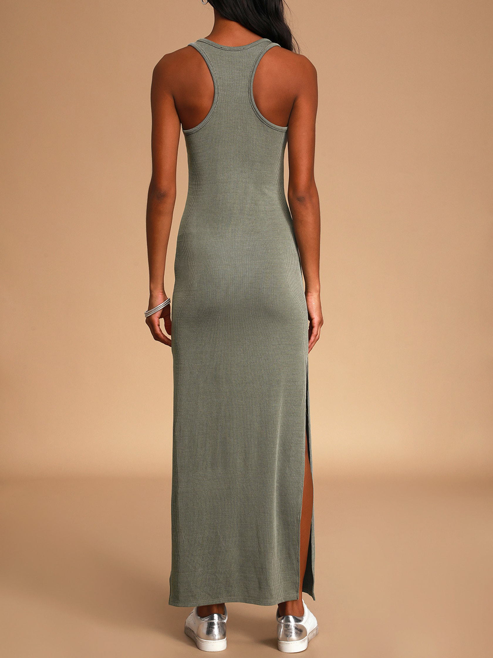 Relaxed but Not Least Sage Green Ribbed Sleeveless Maxi Dress