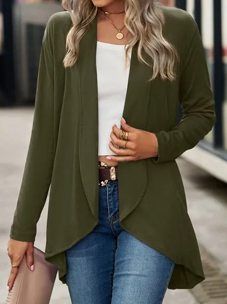 Wrap Loose Casual Plain Coat