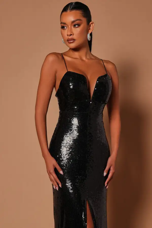 Corinne Sequin Maxi Dress - Black