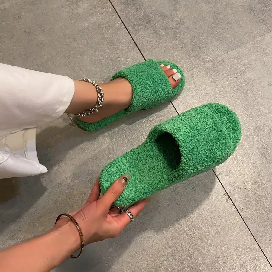 Textured Open Toe Platform Slippers