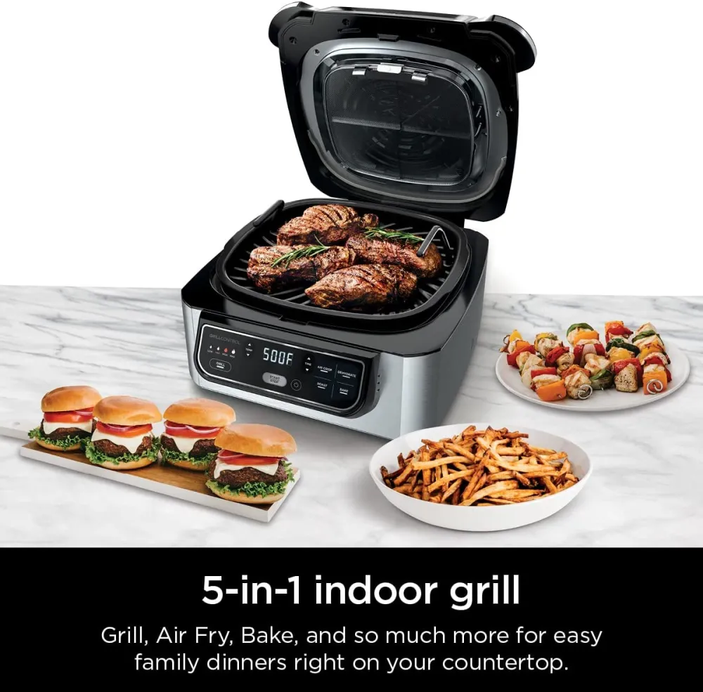 AG301 Foodi 5-in-1 Indoor Grill with Air Fry, Roast, Bake & Dehydrate, Black/Silver