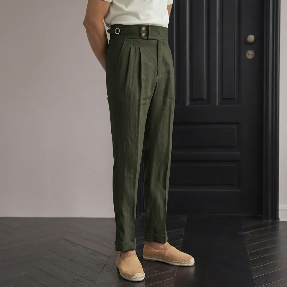 Lightweight Linen Side Tab Trousers