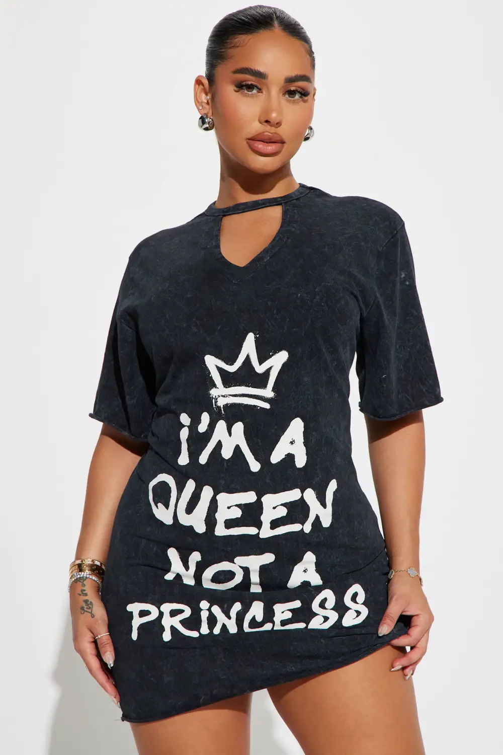 I'm A Queen Not A Princess Mini Dress - Black Wash
