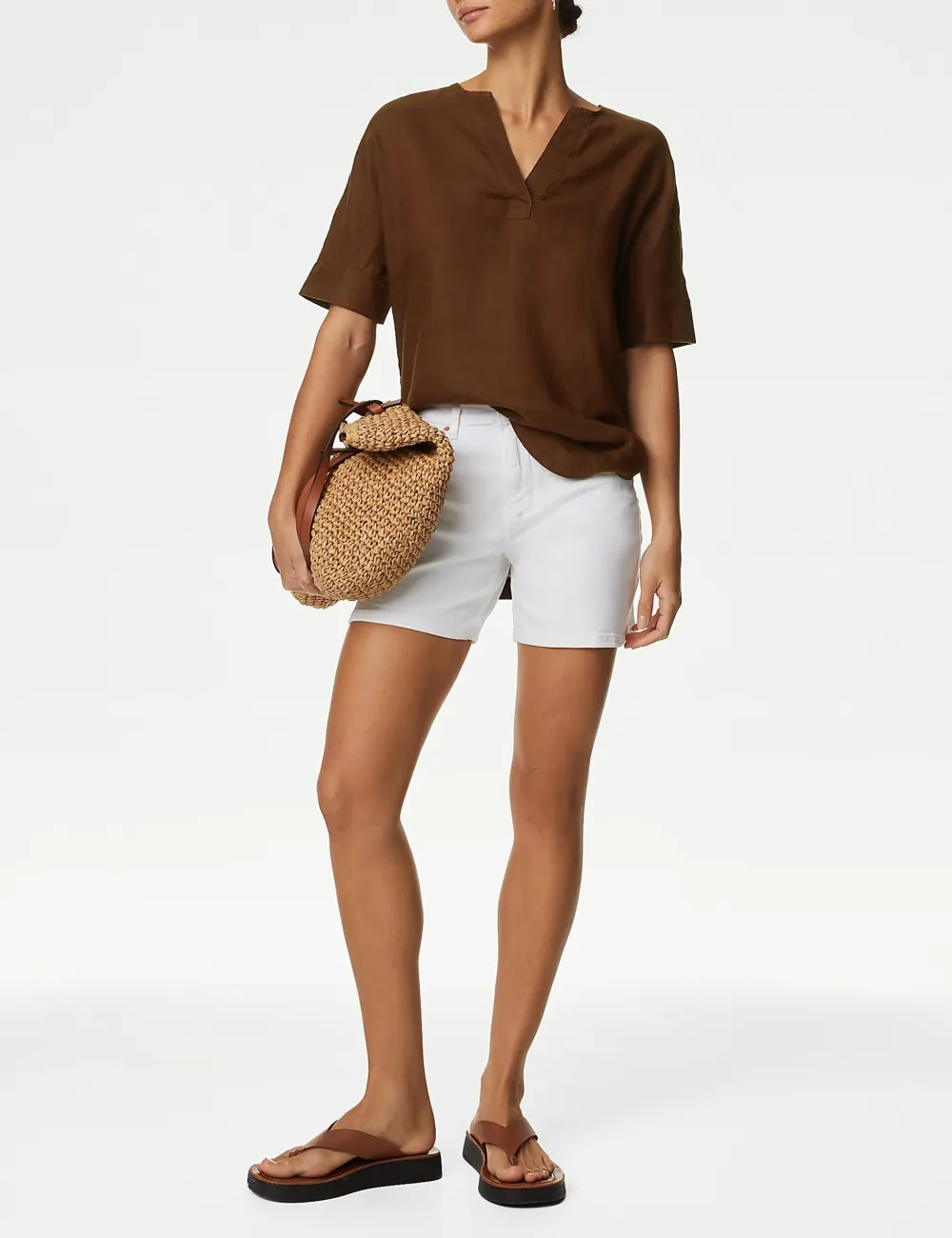 Pure Linen V-Neck Popover Blouse