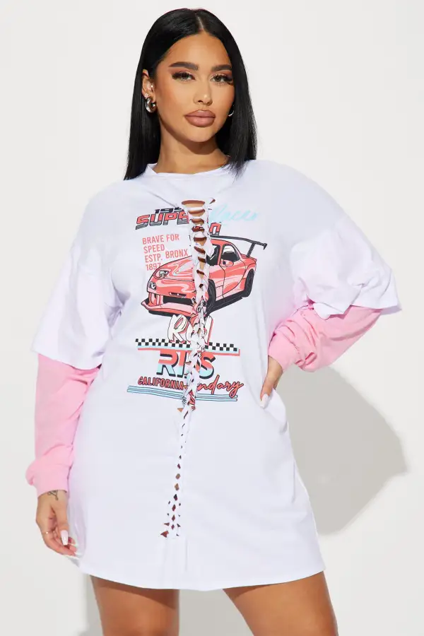 Tatum T-Shirt Dress - White/Pink