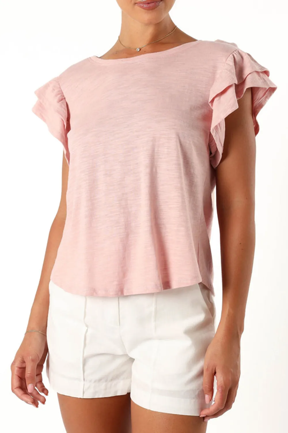 FRANKY FRILL SLEEVE TEE - DUSTY PINK