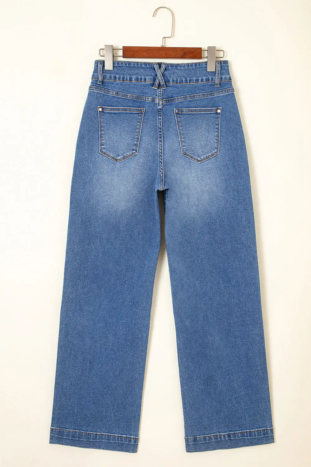 Double Button Zip Fly Straight Leg Jeans