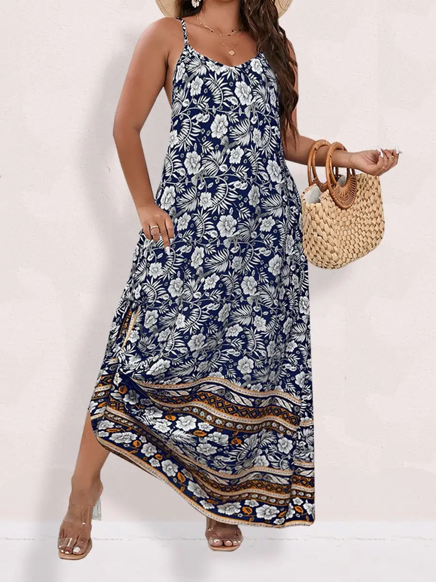 Spirit and Rebel Plus Size Floral Print Boho Maxi Dress