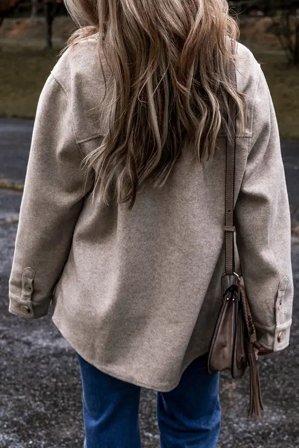 Turn Down Collar Flap Pockets Button Shirt Jacket