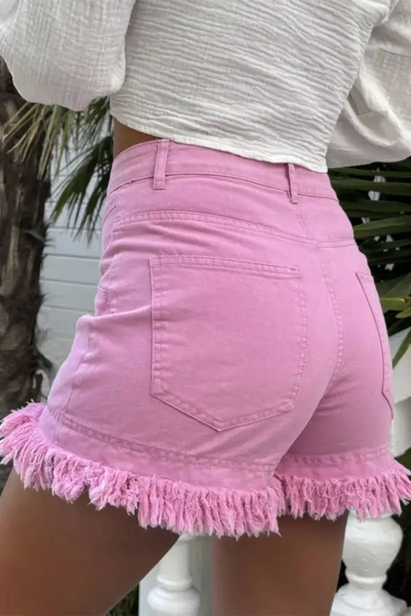 Frayed Edge Mid Rise Denim Shorts