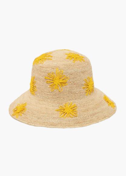 Embroidered Raffia Bucket Hat