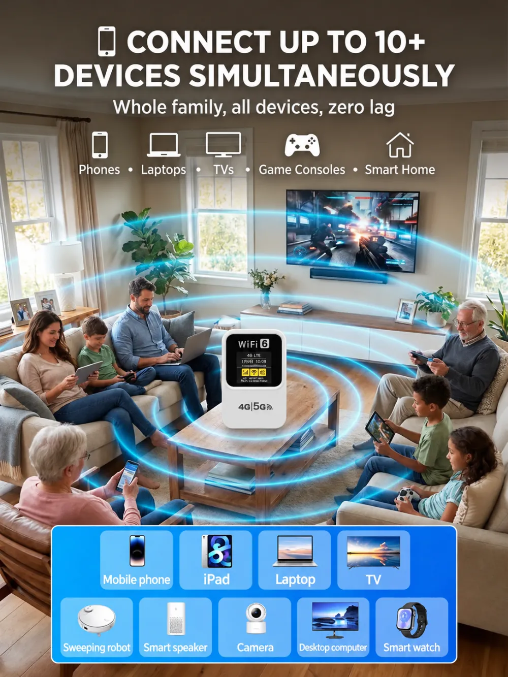 5G/2.4G Portable WiFi Hotspot Device, Multi-Link 150Mbps High Speed, 10 Devices, No SIM Card Required, Pocket Hotspot for Camping, RV, and Travel, Portable Internet Hotspot