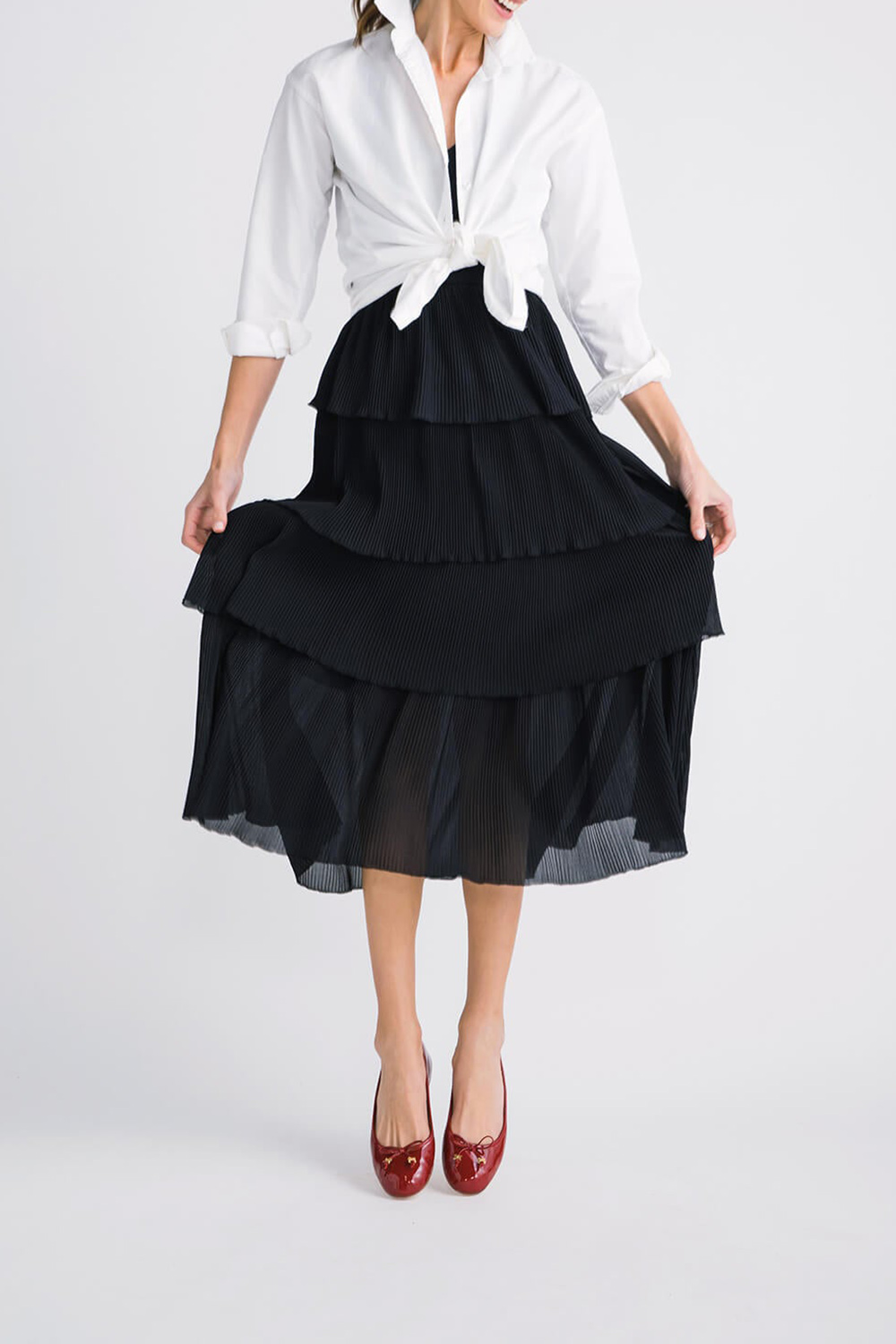 Merci Pleated Tiered Midi Dress - black