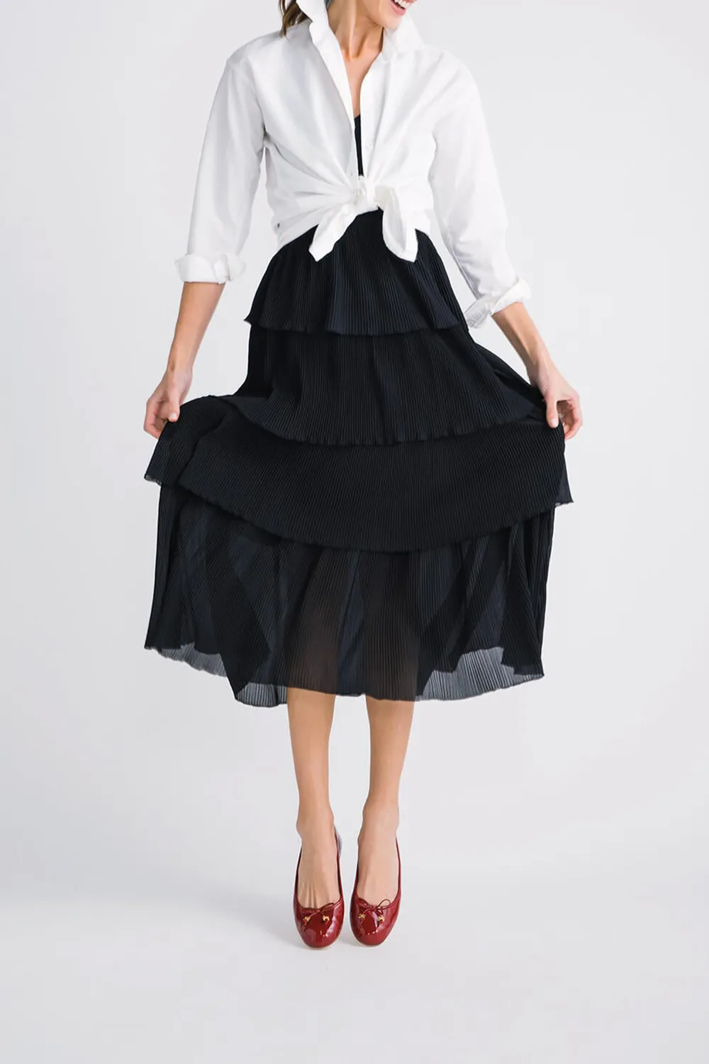 Merci Pleated Tiered Midi Dress - redorange