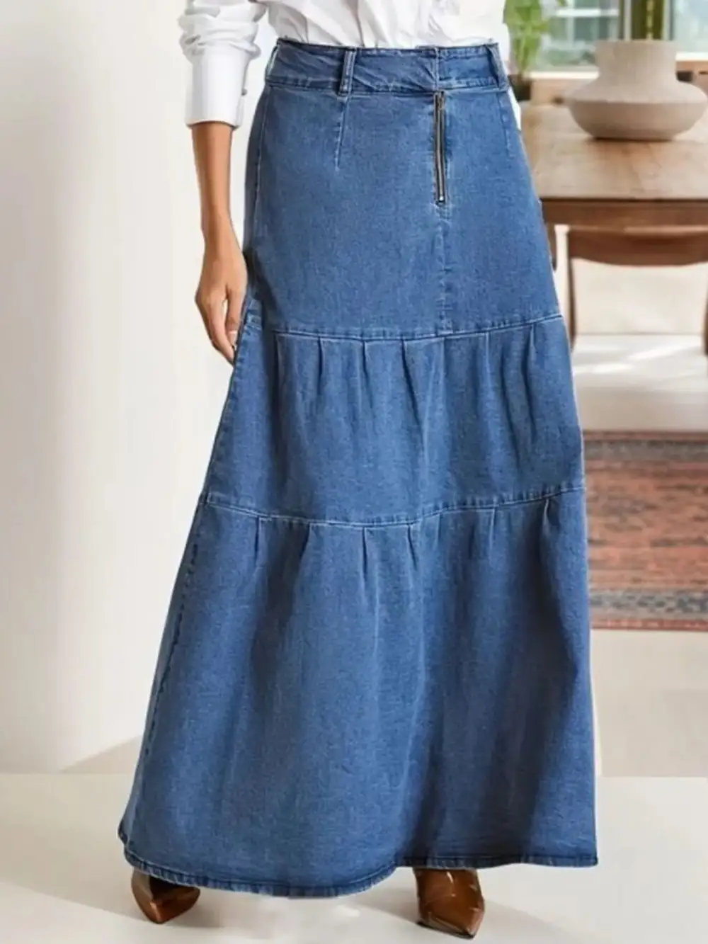 Everyday Tiered Denim Maxi Skirt