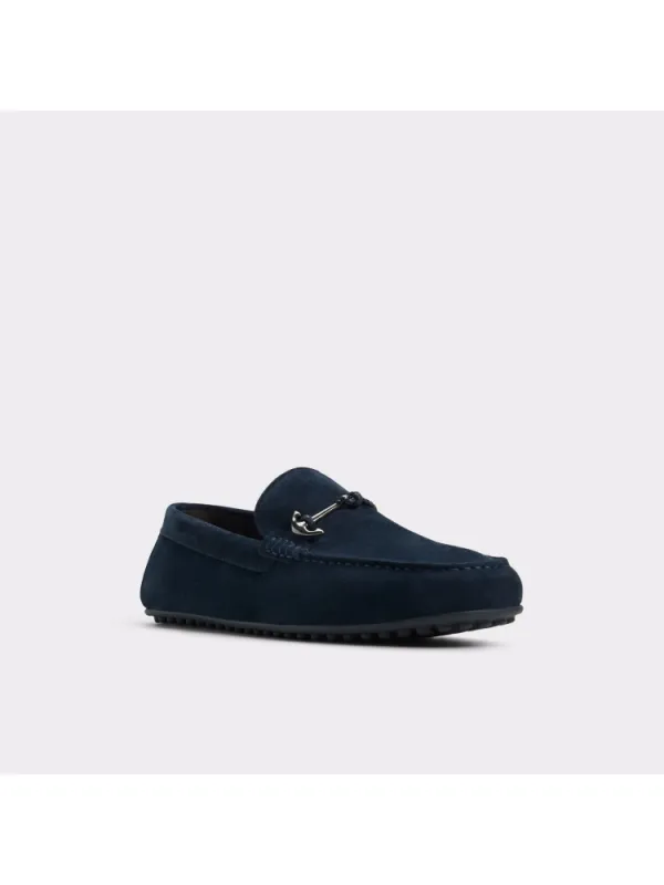 Navy Blue Retro Falt Bottom Leather Shoes