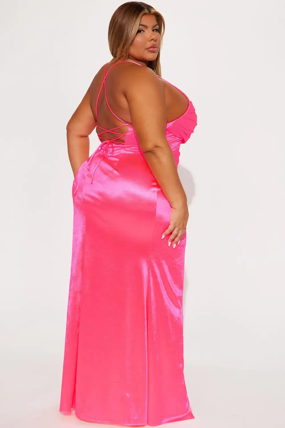 Tonight I'm Yours Satin Maxi Dress - Neon Pink