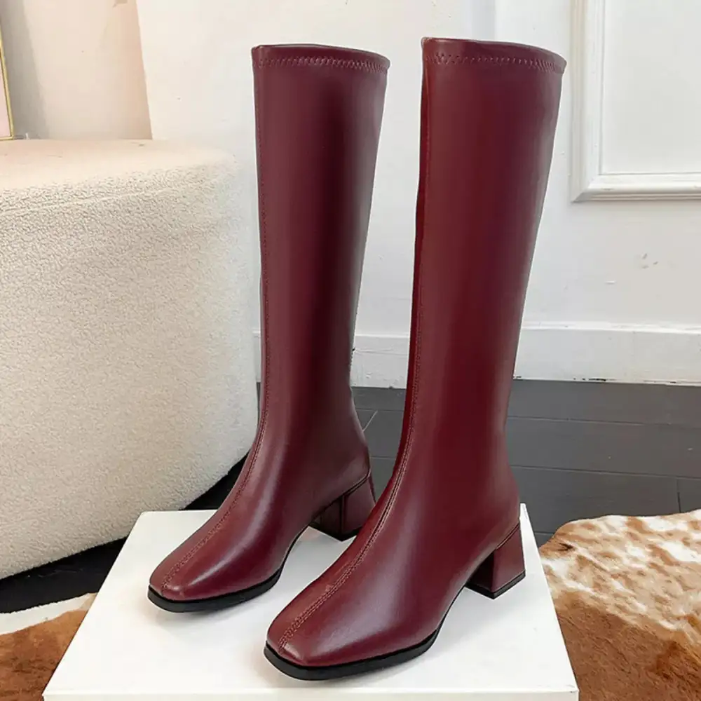 Refined Square Toe Block Heel Boots