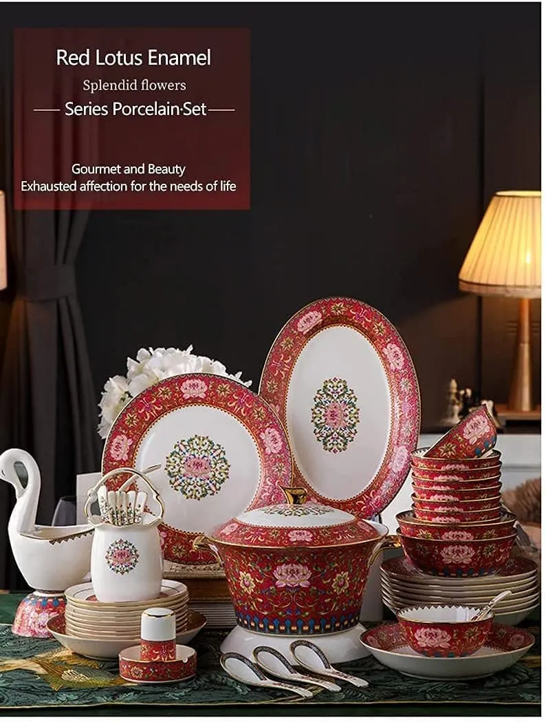 Dinner SetsDinnerware Set,60PCS Chinese Style Bone China Dinnerware Set