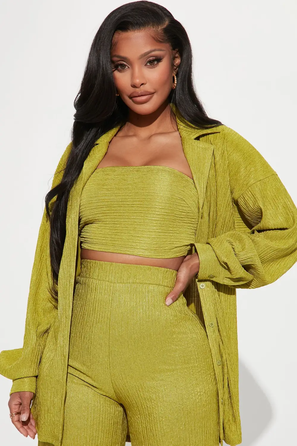 Brielle 3 Piece Pant Set - Chartreuse