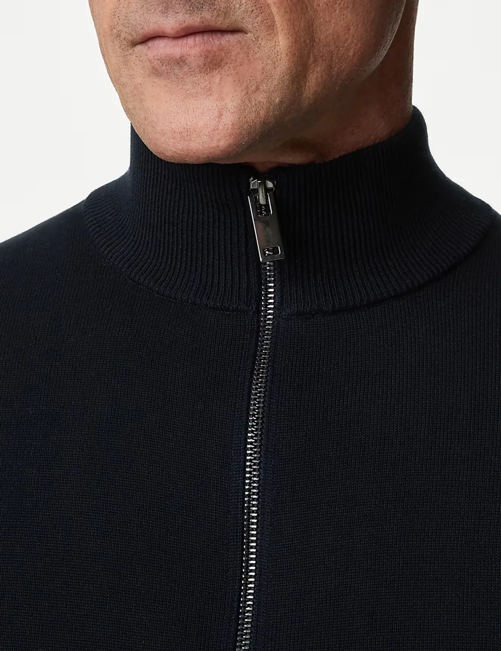 Cotton Rich Zip Up Funnel Neck Jumper