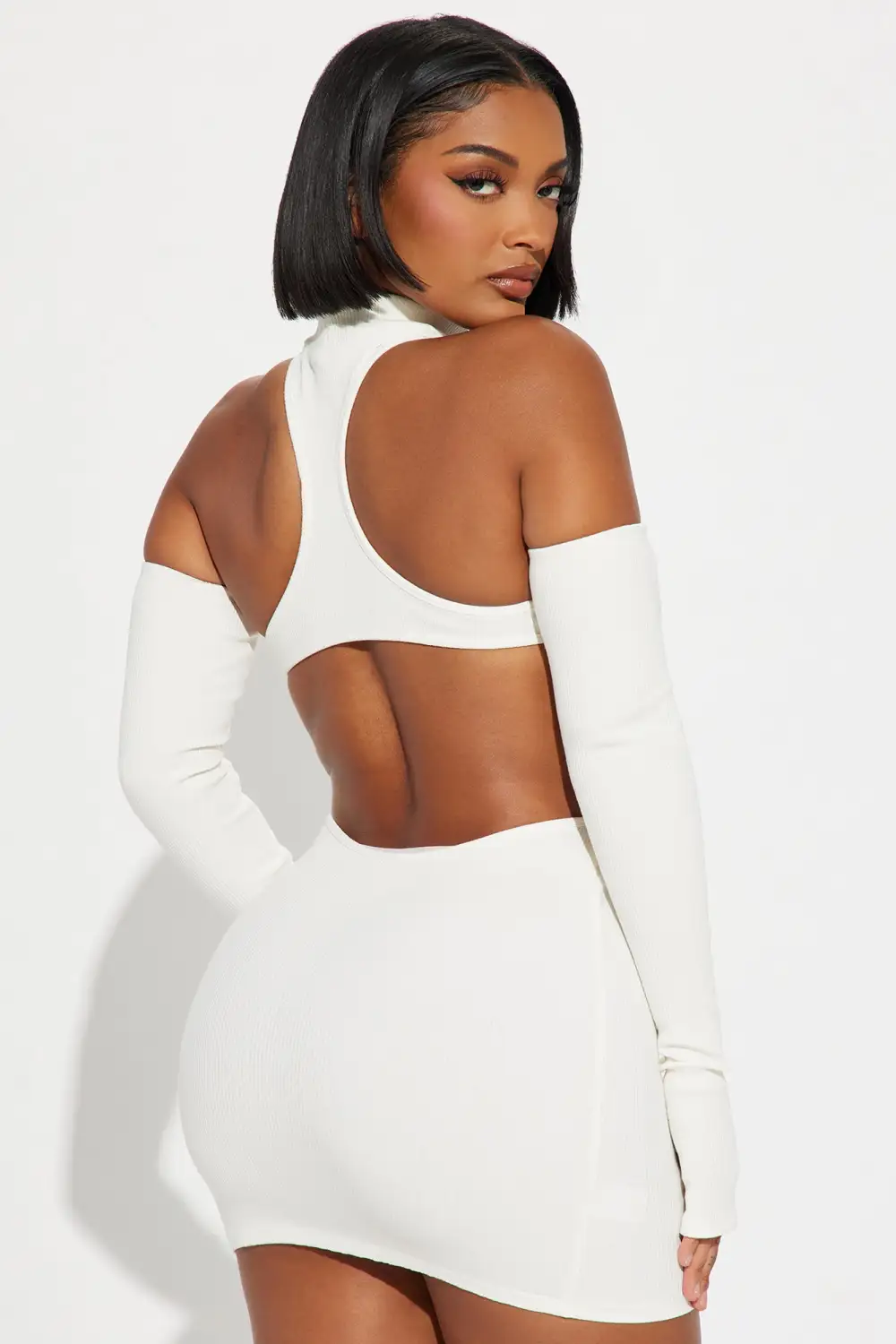 Nia Snatched Mini Dress - Off White