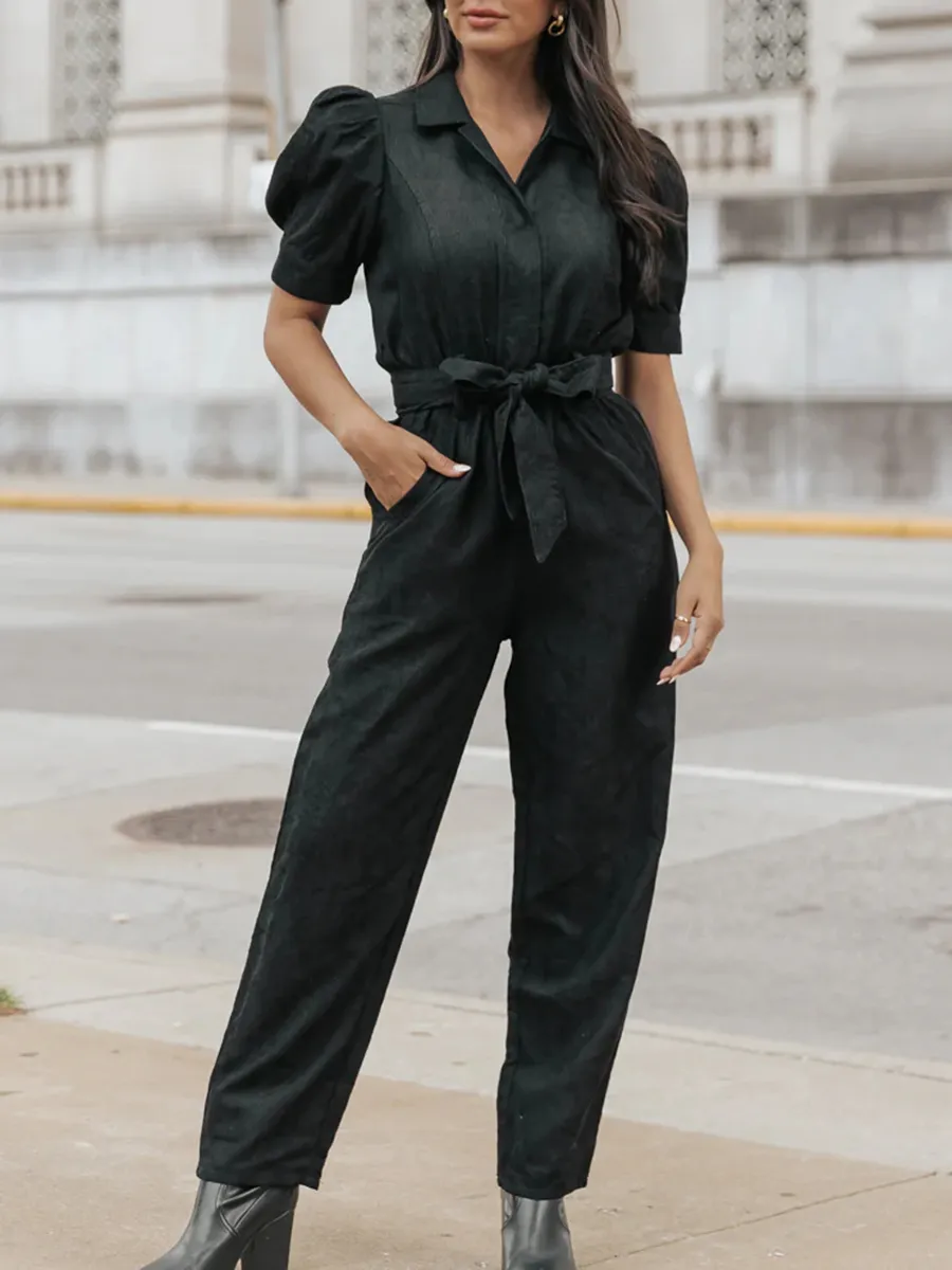 Puffed sleeve lapel romper