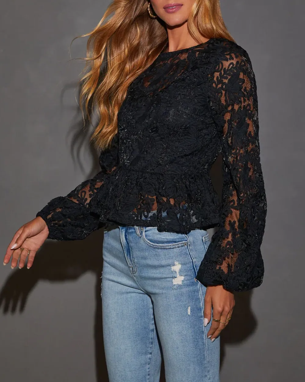 Sheer Long Sleeve Blouse