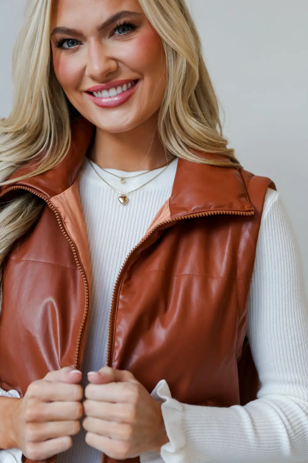 FINAL SALE - Coolest Demeanor Camel Leather Puffer Vest