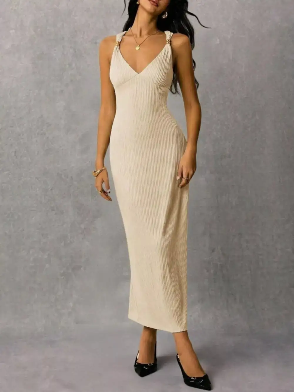Ribbed Knit Sleeveless Midi Dress