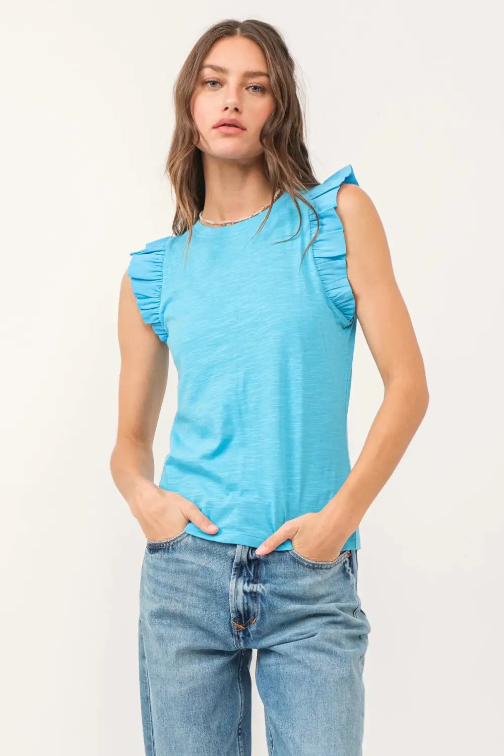 Ruffle Sleeveless Cotton Top