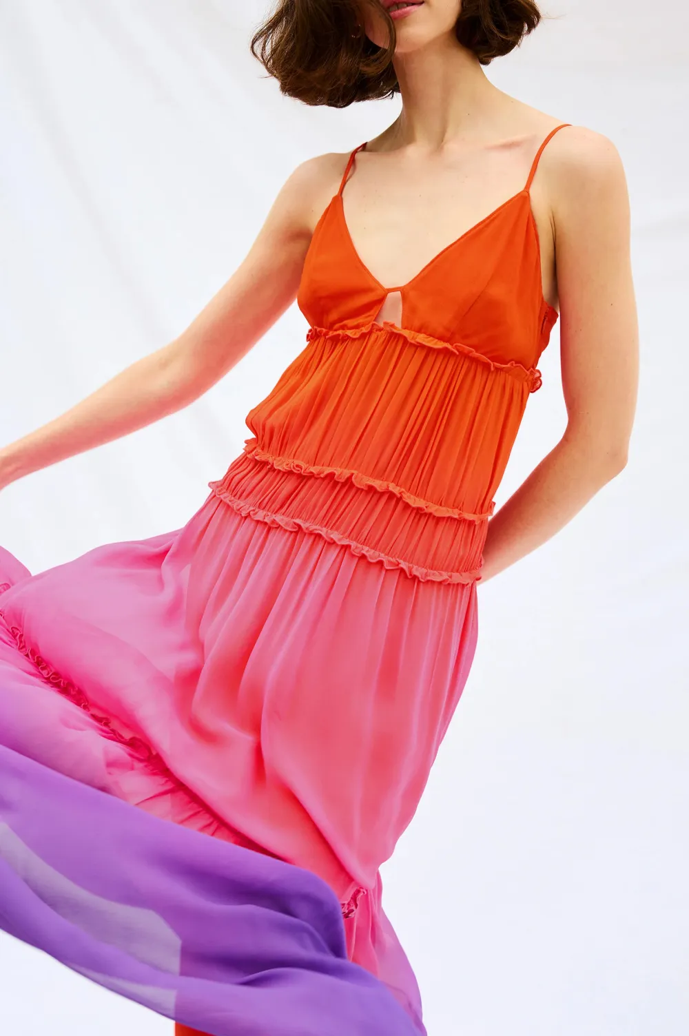 Gradient-Color V-Neck Casual Dress