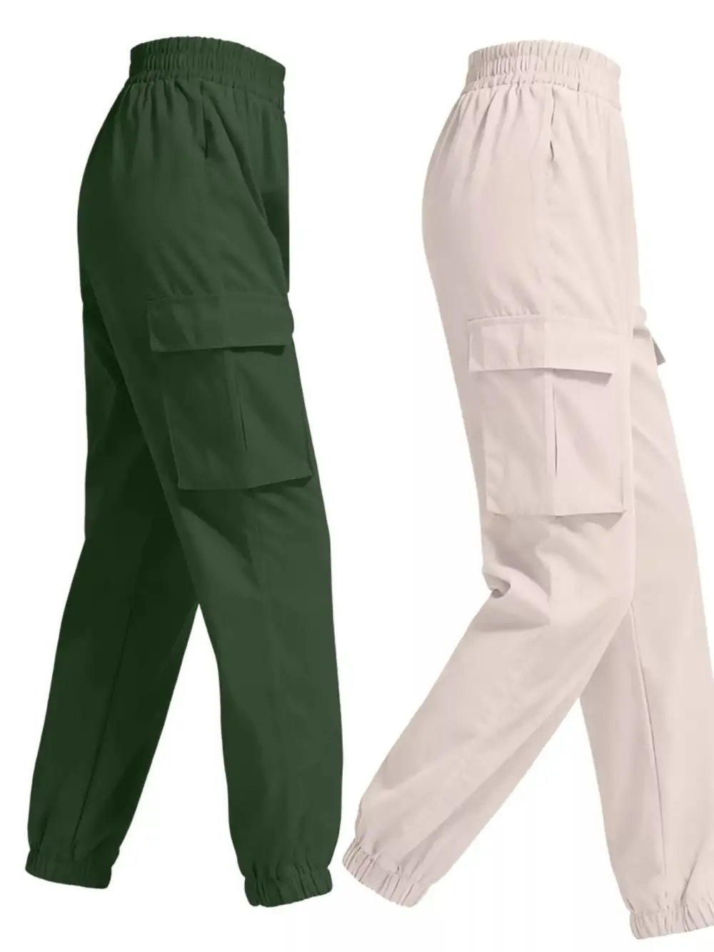 Piece Elastic Waist Cargo Pants