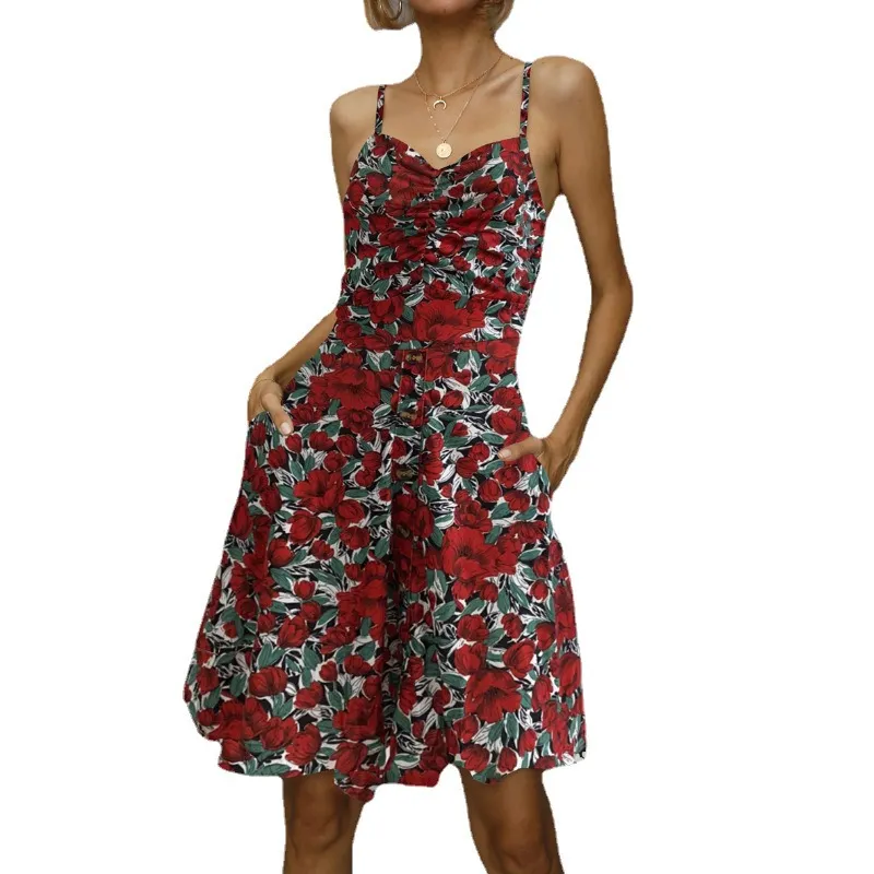 Sexy suspender dress spring and summer new large size printed floral short skirt