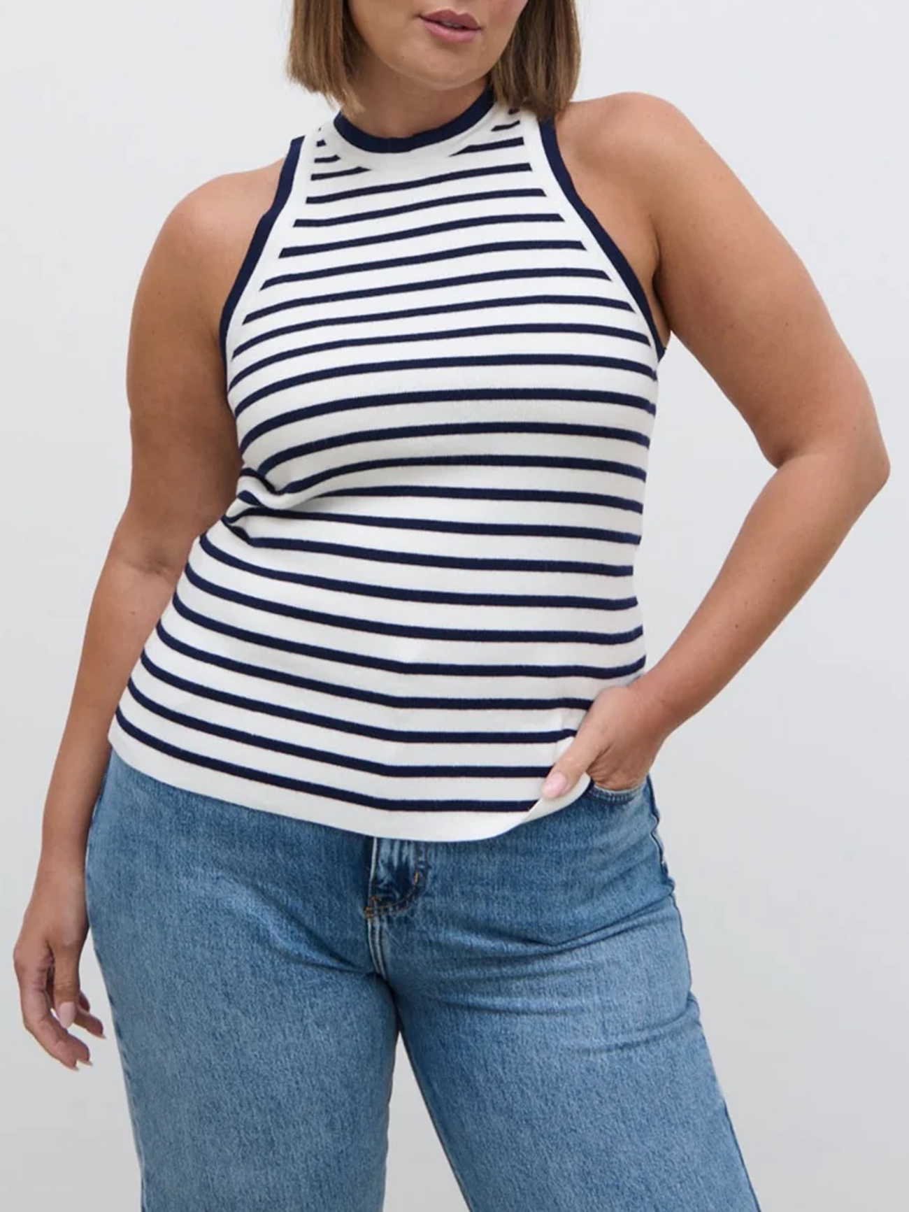 Stripe Knit Racer Top Curve