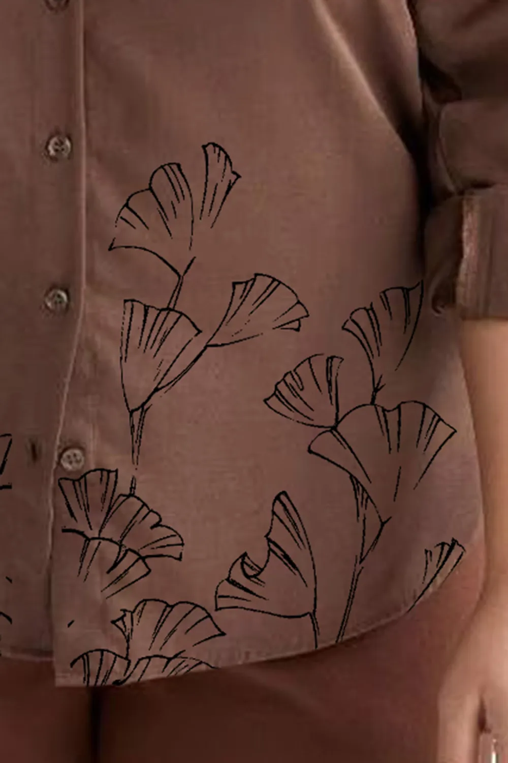 Ginkgo Patterned Button Down Shirt