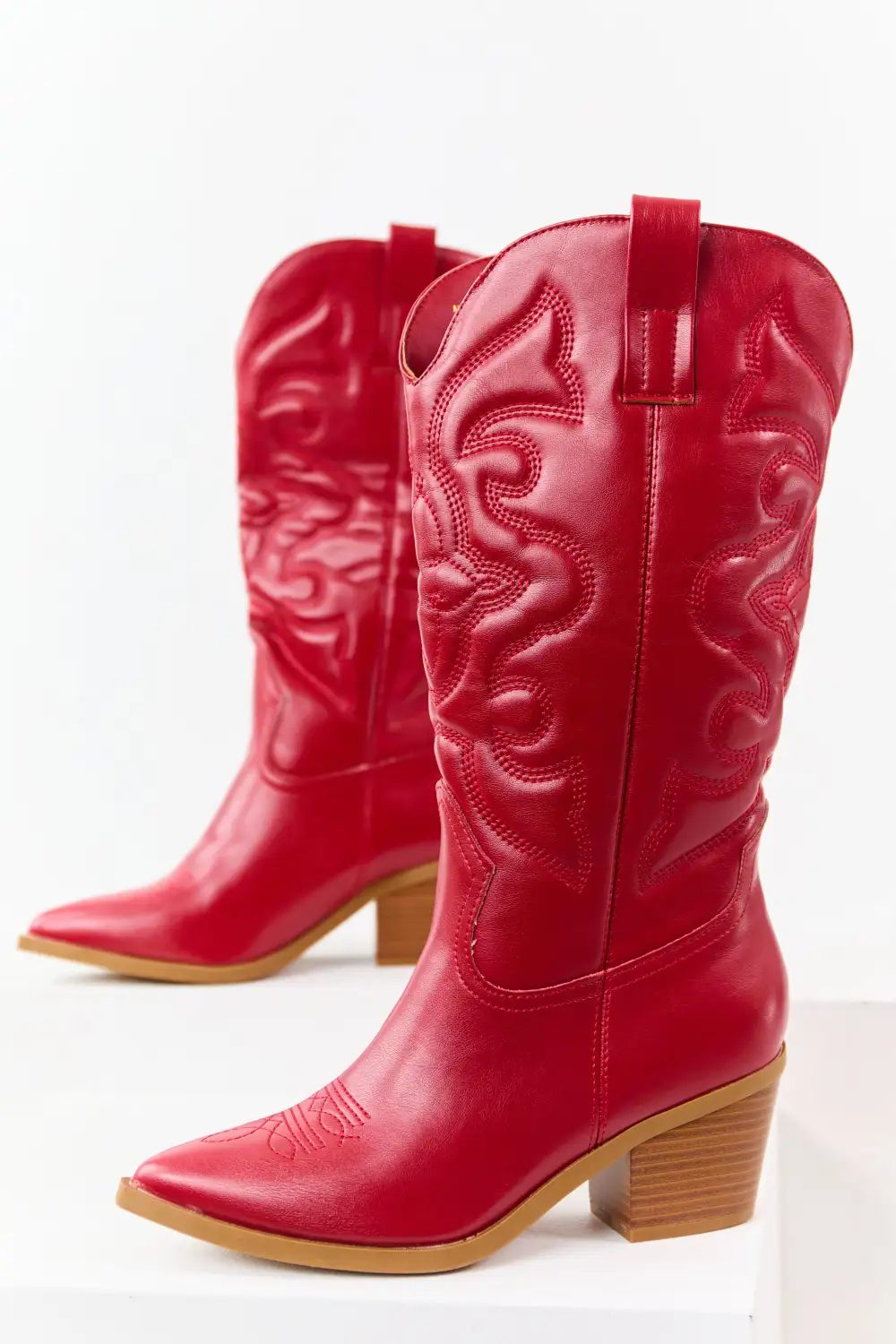 Faux Leather Embroidered Cowboy Boots
