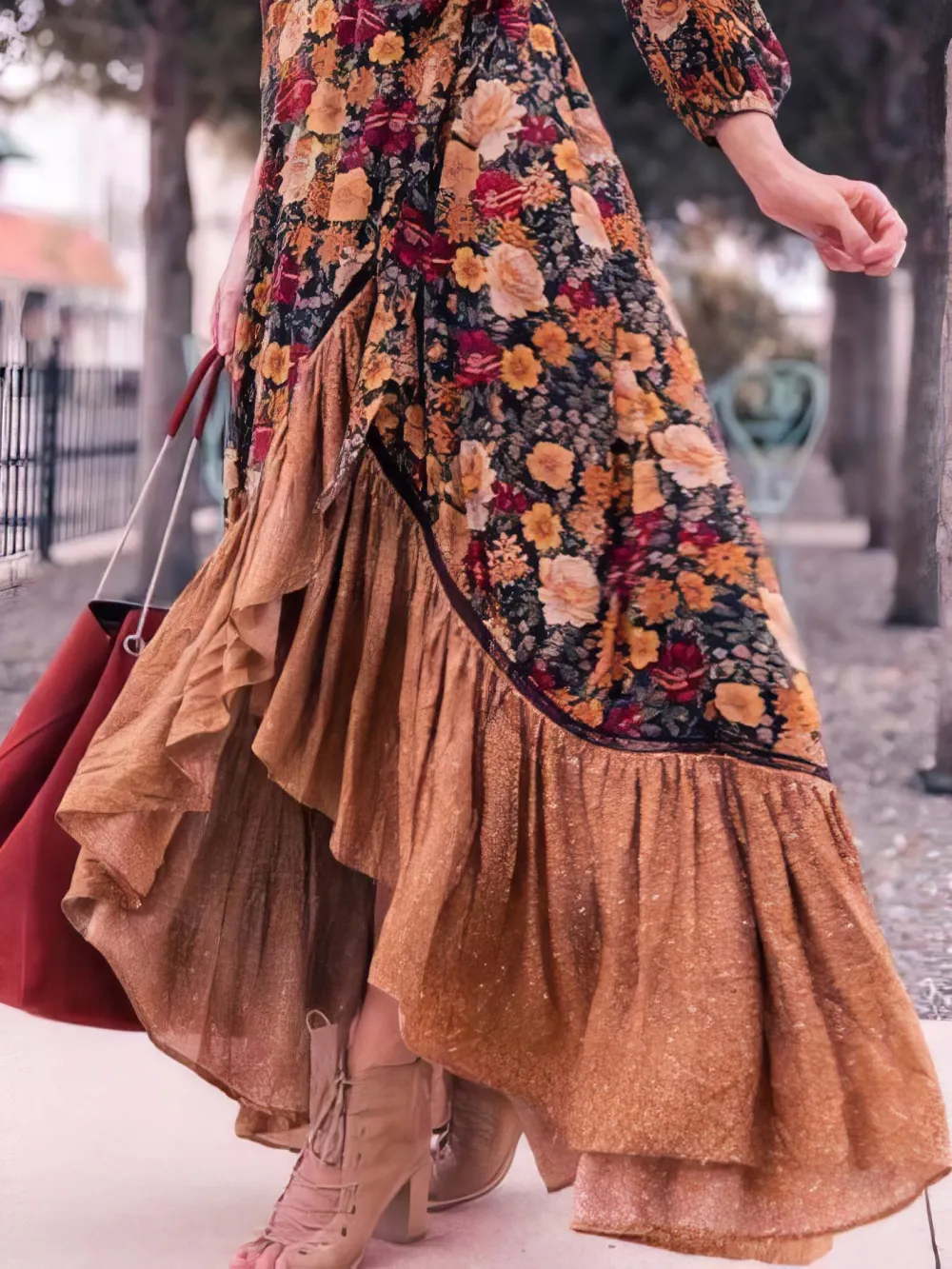 Retro Long Sleeve Printed Long Dress