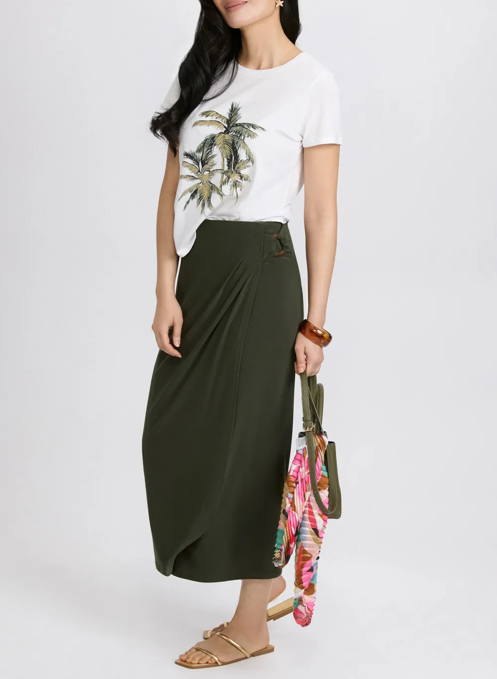Irregular Pleated A-Line Skirt In Army