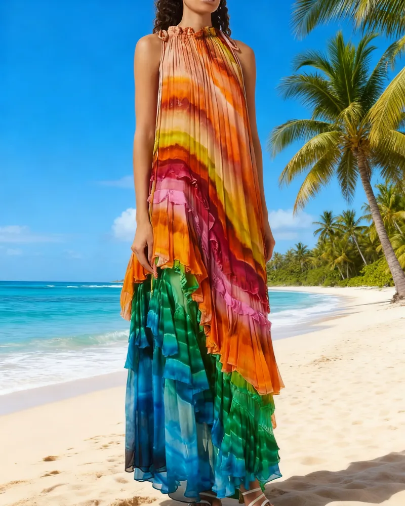 Easy Fit Ruffled Maxi Tie Detail Dress