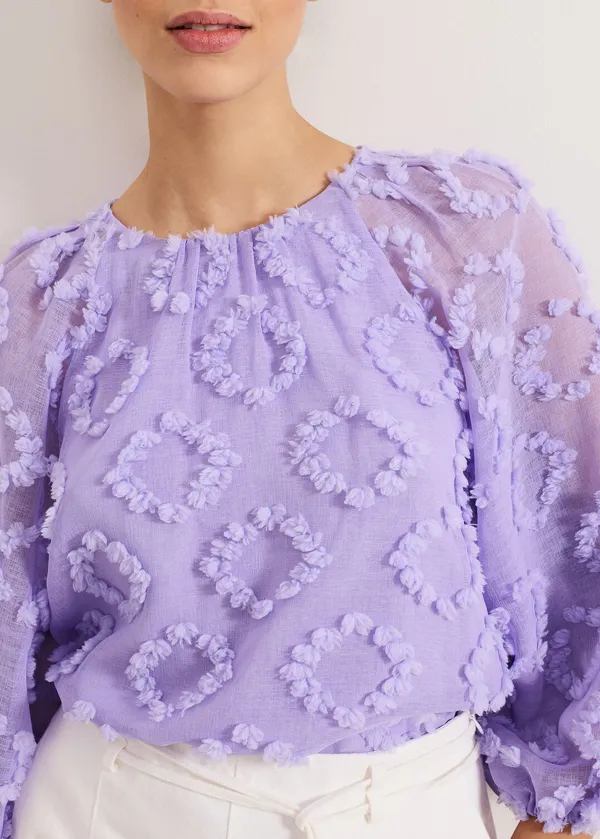 Women's Top With Lively Design And Semi-Sheer Sleeves