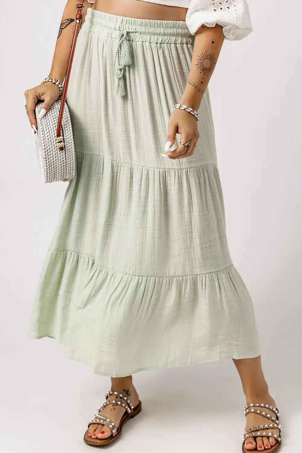 High Waist Tiered Drawstring Skirt