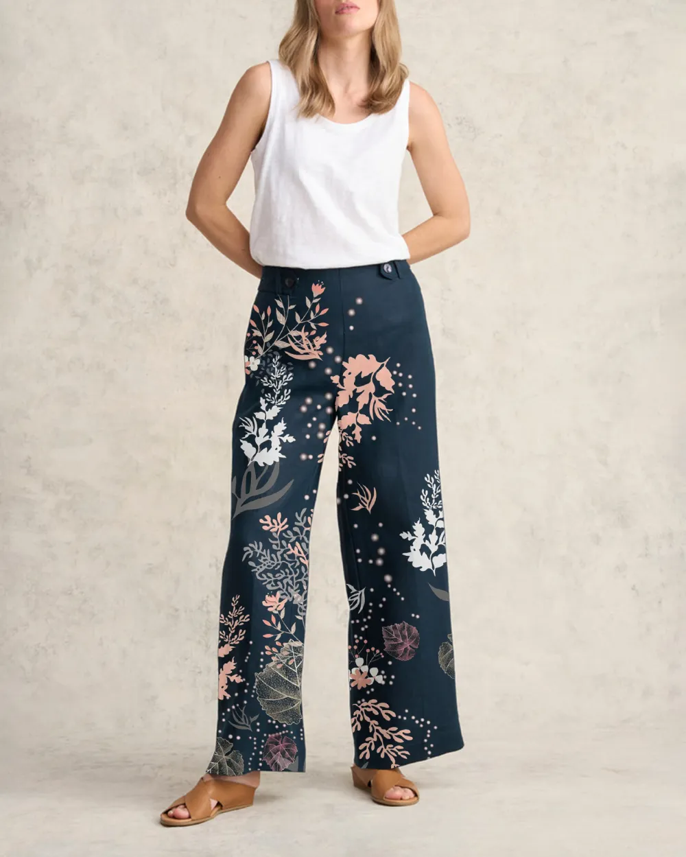 Full Length Waist Tab Linen Pant