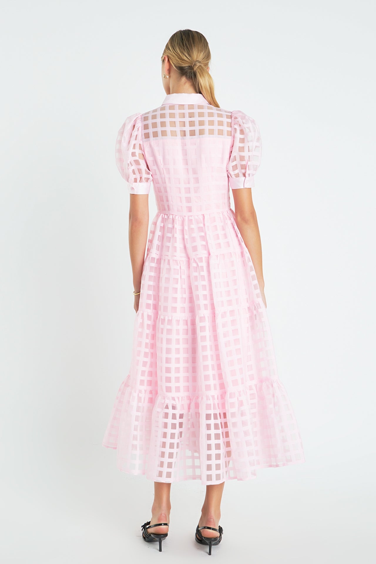 Gridded Organza Tiered Maxi Dress