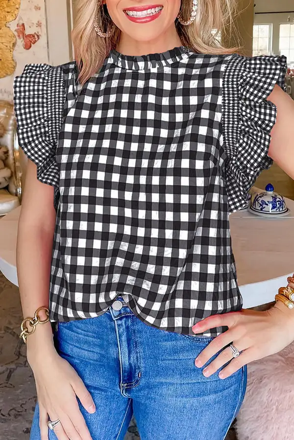 Everyday Plaid Ruffled Frilled Blouse