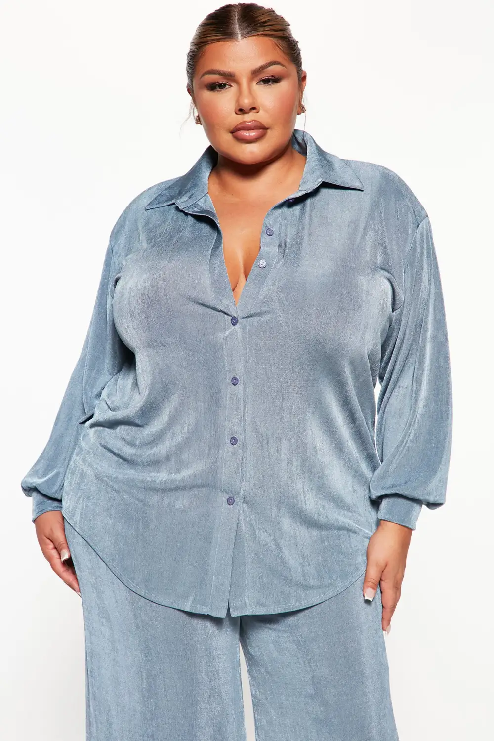 Sweet In Slinky Pant Set - Slate Blue