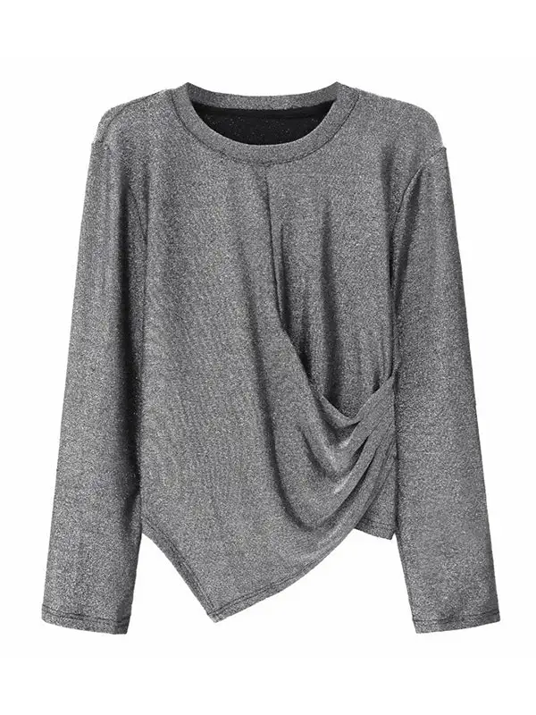 Hipster Long Sleeve Asymmetric Round Neck T-Shirt